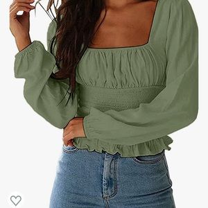 GREEN FALL RUFFLE GOING OUT TOP